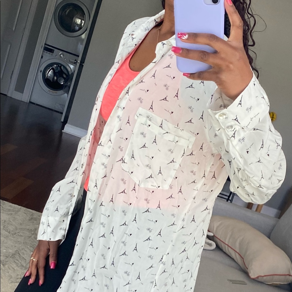 Casual button down with Eiffel Tower images